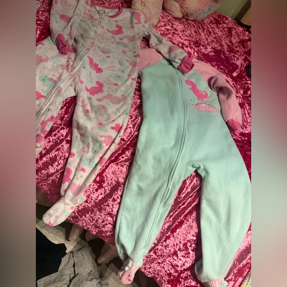3T Little Girl Zip Up Sleepers/  Dinosaur Pajama Sets sold together as set